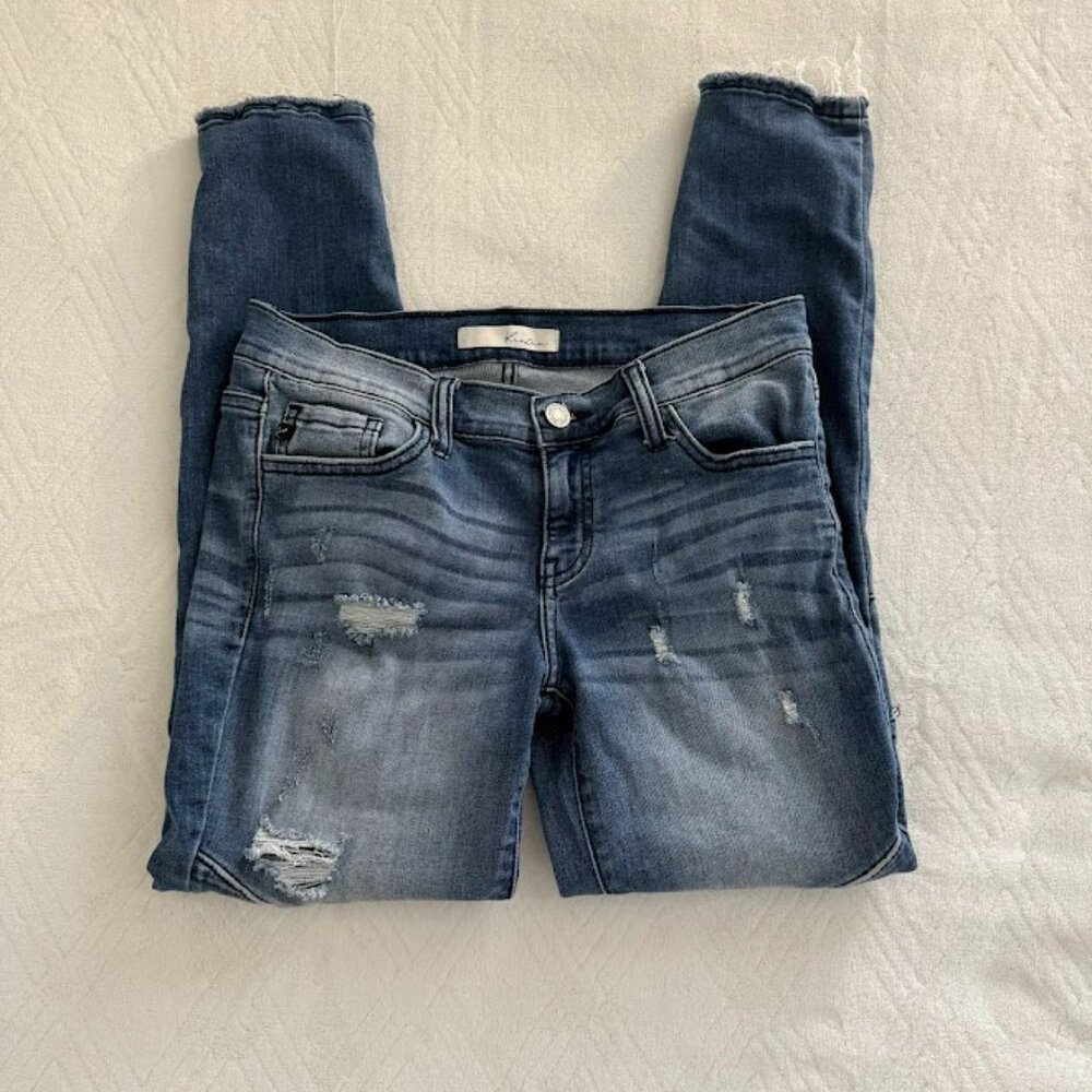 Kancan Ripped Moto Skinny Jeans Denim Women Size W7 27 Raw Hem KC8201D